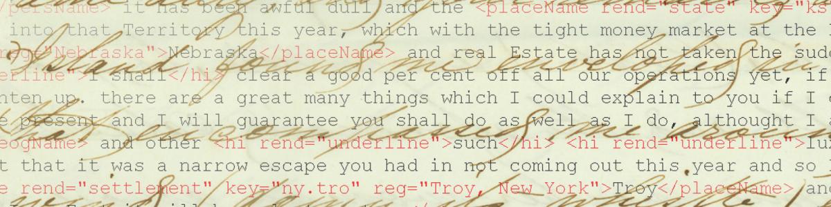 Image shows a hand-written manuscript with digital markup superimposed.